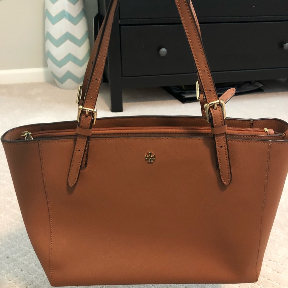 Tory Burch cognac tote purse